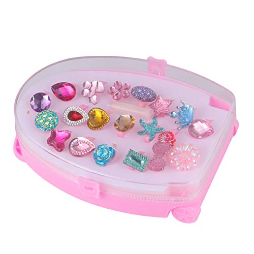 Yardwe 20pcs Resin Rings Colorful Funny Rings for Safe Design with Draw Bar Storage Box present for Happy Childhood Play