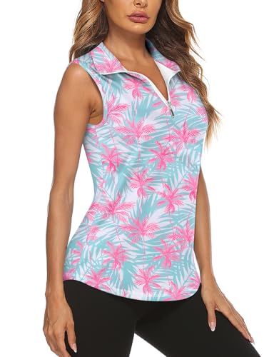 Image of Koscacy Women's Sleeveless Golf Tennis Polo Shirts Zip Up Dry Fit Workout Tank Tops Athletic Shirt