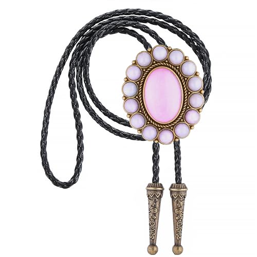 Image of GelConnie Bolo Tie for Men Women Western Cowboy Turquoise Leather Necktie | Natural Stone Bolo Tie Necklace for Women Rodeo Cowboy Leather Necktie Native American Western Cowgirl Ties Adjustable Cord