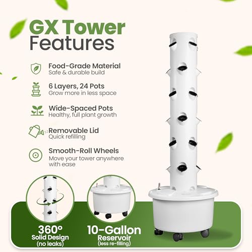 GX Hydroponic Tower | Vertical Planter Tower | Hydroponics Growing System Kit | Food Grade with 24 Net Pots (Without Lights) - Image 4