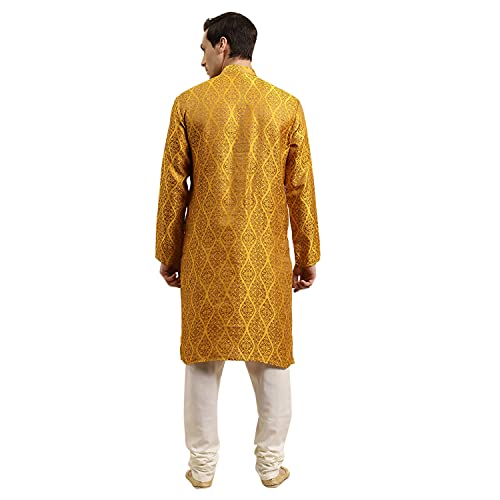 Sojanya (Since 1958) Men'S Jacquard Silk Mustard & Gold Kurta, Size 402