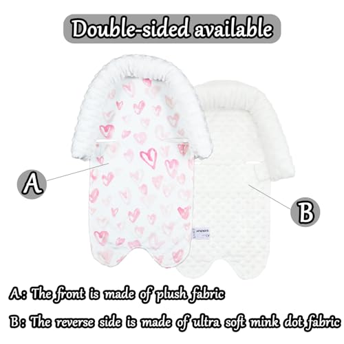 Image of Baby Car Seat Head Support Cushion and Strap Cover for Girls - Infant Carseat Insert Support Soft Minky Newborn Headrest Seatbelt Covers for Car Seat,Stroller,Bouncer,Pink Love
