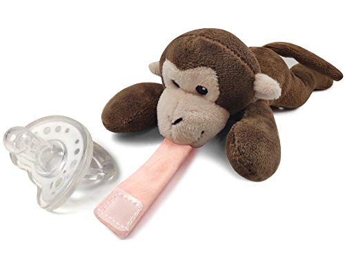Detachable Monkey Pacifier Holder - Soft Silicone Pacifier with Plush Animal Toy - Removable, Machine Washable, BPA-Free for Babies 0-24 Months