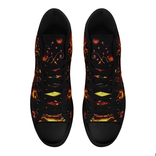 Halloween High-Top Canvas Sneakers for Men Women Festival Pumpkin Ghost Skull Breathable Flat Walking Casual Shoes2