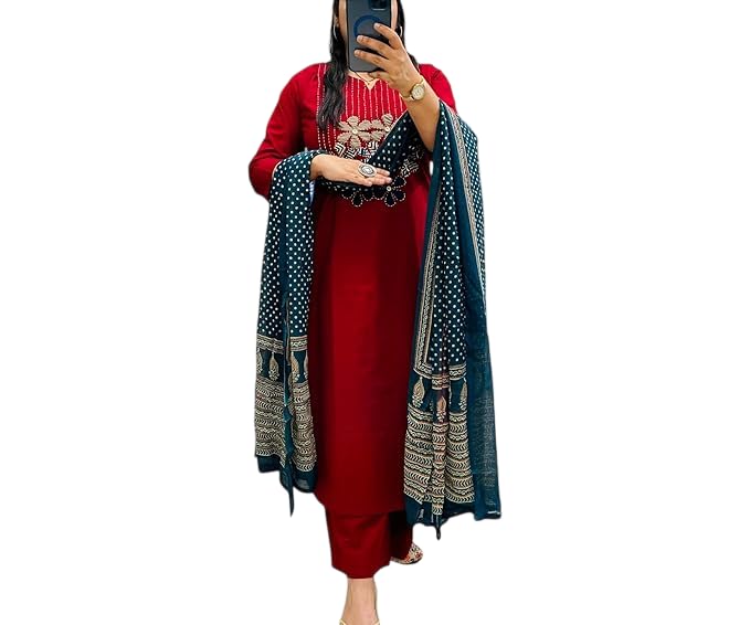 Dabu Cotton Kurta Set for Women | Mal Dupatta with Appliqué Work | Traditional Printed Ethnic Wear Outfit | Elegant Handcrafted Design-picture-15