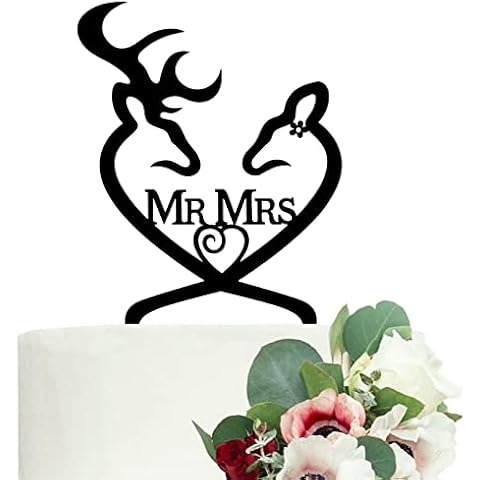 LOVENJOY Acrylic Buck and Doe Deer Wedding Cake Topper Black, Gift Boxed Cover