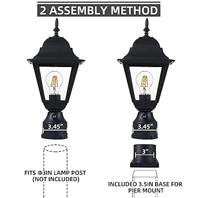 Outdoor Post Light Lamp Post Light Fixture Post Lantern Matte Black 16.5in