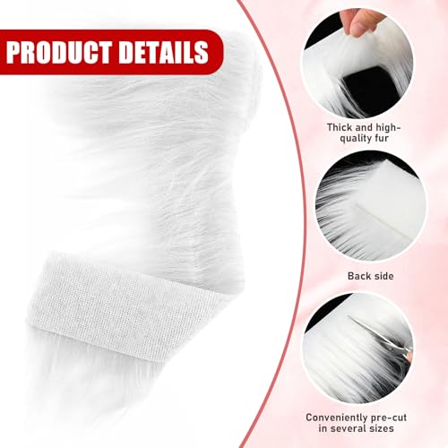 Kinretixia 10cm*1.8m Langhaarplüsch Stoffband, Kunstfell Band für Weihnachten, Plüsch Stoff für DIY Basteln, Nähprojekte, Puppen Herstellung und Deko Weißes
