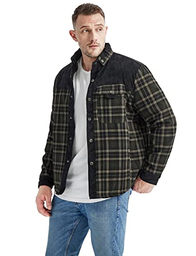 Haellun Men's Long Sleeve Sherpa Lined Shirt Jacket Flannel Plaid Fleece Coats - image 2