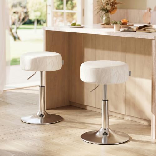 Image of VASAGLE Adjustable Bar Stools Set of 2, 360 Swivel, PU Leather, Thick Cushion, for Kitchen, Dining Room Bedroom, Modern, Cream White