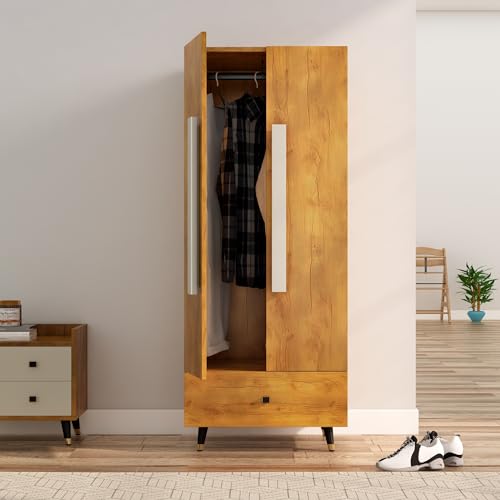 Image of Bniture Wooden Almirah for Clothes, Door for Bedroom, 2 Door Wardrobe with Drawer & Hanging Space (45D x 60W x 150H CM) | 3 Year Warranty (Giant Wood)