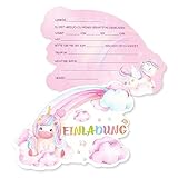 🦄Witzige Einladung: Sie erhalten 12 Einhorn und Regenbogen Motiven-Einladungskarten.