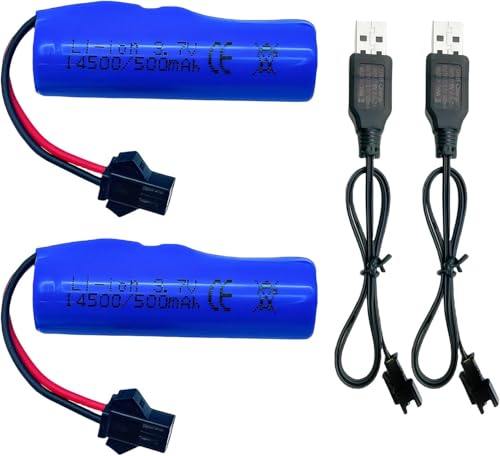 Batería de ion de litio recargable de 3,7 V 500 mAh con conector SM 2P para coche teledirigido, control remoto de acrobacias de doble cara, pequeño barco RC, juguete anfibio teledirigido, camión RC (2