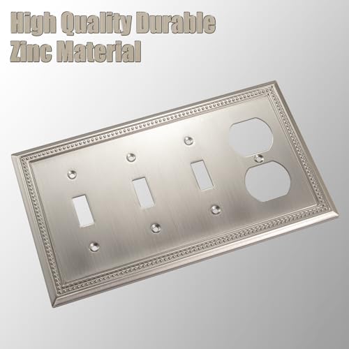 Image of Henne Bery Sunken Pearls Heavy Duty Decorative Wall Plate Switch Plate Outlet Cover (Triple Toggle /Single Duplex, Satin Nickel)