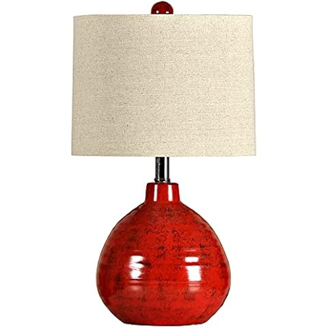 Collective Design L22018DS Signature 22In 60W Portable Ceramic Desk Table Lamp Light Décor with Beige Hardback Linen Shade for Bed or Living Room Red Cover