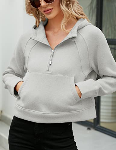 Micoson Womens Halloween Eco Crop Hoodies Warm High Neck 1/2 Zip Sweatshirts Long Sleeve Cozy Fleece Pullover Pockets (Grey,L) #TOP3