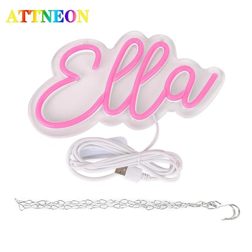 Image of Ella Name Neon Sign for Wall Decor,LED Ella Name Neon Light for Kids Bedroom,Birthday Party Decoration,Neon Sign Ella for Wall Decor,Ella Birthday Decor for Girs,Size 9 * 4.7 inch(JTLD016-8)