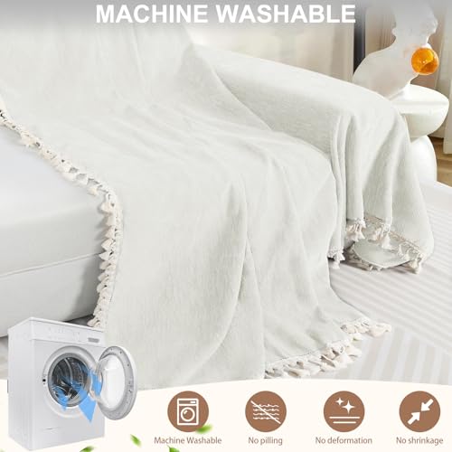 Couverture lavable en machine pour animaux jeté de canapé chenille crème - 7