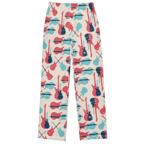 Boy's Pants Grunge Pattern with Guitar Jogger Pants Elastic Waist Long Bottoms Trousers with Pockets 6-14 Years