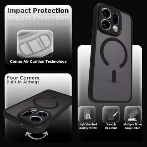 Image of RIGGEAR Shockproof Sleek Hybrid Armor Magnetic Back Cover Case Compatible with MagSafe Accessories for Oppo Find X9 5G (Smoke Black Matte PC + TPU Black Bumper)