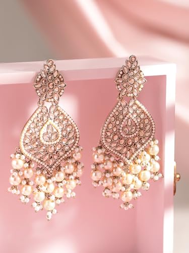 Image of Rubans Chandelier Earrings Kundan Pearl Traditional Jewellery Wedding Festive Gift for Women & Girls