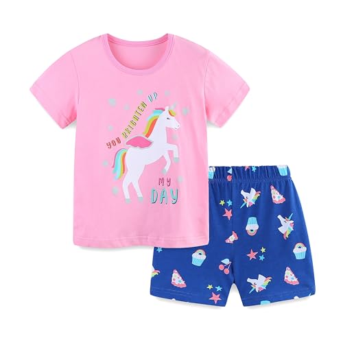 Image of HILEELANG Toddler Girl Summer Short Outfit Sets Cotton Short Sleeve Tops Tees Shorts Clothing Sets