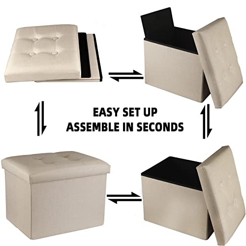 Image of ALASDO Ottoman Storage Ottoman Footrest Stool Foldable Foot Rest Footstool Bench for Living Room 17x13x13inches Beige