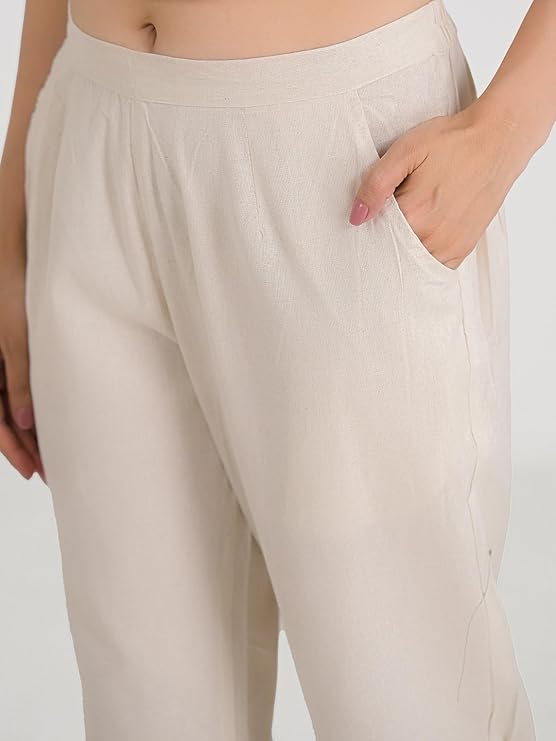 Image of Women's Solid Straight Fit Cotton Trousers | Slim Fit | Trousers for Women | Casual & Office Wear Bottom for Daily
