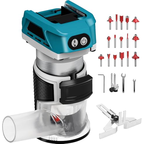 WingFly Affleureuse Défonceuse, Affleureuse Sans Fil pour Makita Batteries 18 V, Brushless Affleureuse Paume Compacte Pour Travail du Bois, avec 15 Fraises à...