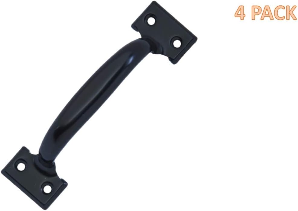 QCAA Door Pull, 6-1/2", Steel, Black Coated, 4 Pack, Made in Taiwan