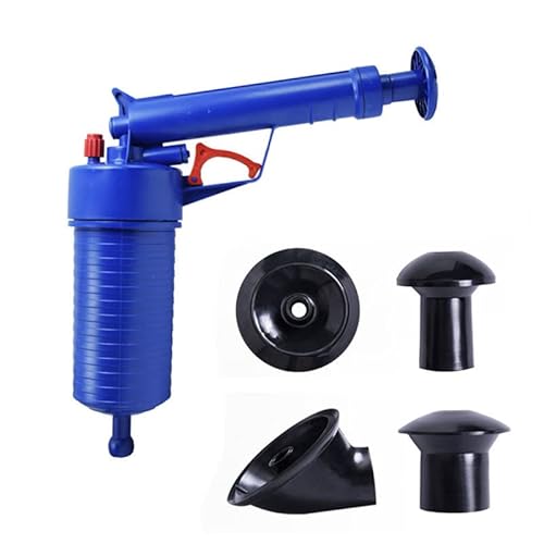 TECH DISCOUNT Déboucheur Canalisation WC Air Comprimé Pompe Pour Evier Cuisine Lavabo Avec 4 Différentes Ventouses (Bleu) Cover