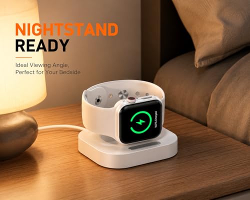 Image of Mizi Magnetic Wireless Charging Stand for Apple Watch, Foldable 2-in-1 Charging Dock Compatible with Apple Watch Series 11 /10 /9 /8 /7 /6 /5 /4 /3 /2 /SE /Ultra 3 /2 /1, Portable Desktop Watch Charger - White