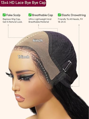 Image of Beauty Forever Glueless HD Lace Real Scalp Wig 13x4 Invisible Lace Frontal Loose Wave with Face Framing Curtain Bangs Bye Bye Cap Human Hair Pre Plucked Pre Cut Drawstring Wig 180% Density 20inch
