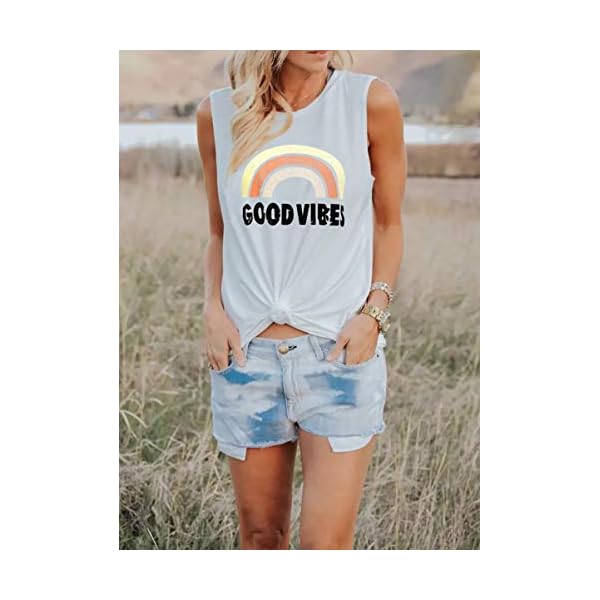 IRISGOD Women's Tank Tops Graphic Tees Good Vibes Loose Fit Sleeveless Crew Neck T Shirts Tops - Image 3