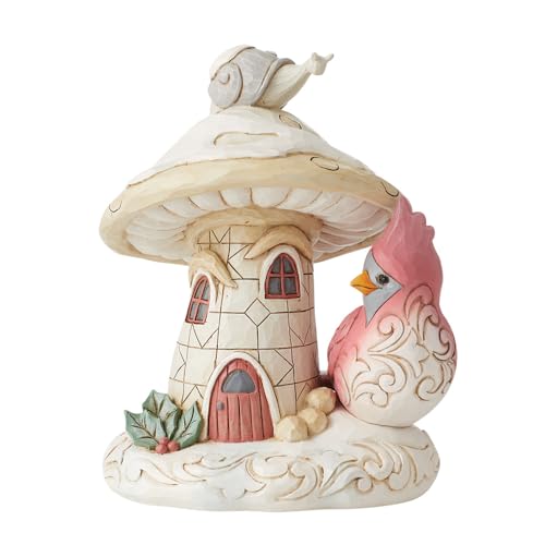 Enesco Jim Shore Mushroom House With Cardinal Figurine, Multicolor, 6.75 In H X 4.25 In W X 4.75 In D