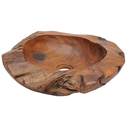 RXPX Lavabo à poser rond en Bois de teck massif, environ 45 x (12-15) cm (Diam. x H), Vasque à poser Salle de Bain, marron