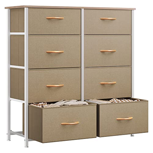 YITAHOME Cajonera de Tela, Cómoda de Tela,Unidad de Almacenamiento de Tela, con 8 cajones Extraíbles,con Parte Superior de Mader, Cómoda de para Sala de Estar, Dormitorio, habitación Infantil,Caqui