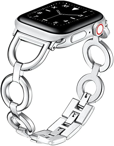 DMMG Stainless Steel Band Compatible with Apple Watch Band 38/40/41/42/44/45mm Women Girls, Dressy Bracelet Replacement Wristband Strap for iWatch bands Series 7 6 5 4 3 2 1 SE (Silver, 38/40mm)