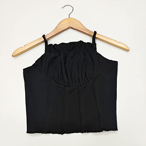 Image of Leriya Fashion Women's & Girls' Solid Square Neck Ribbed /Knitted Sleeveless Stretchable Slim Fit Crop Tank Top