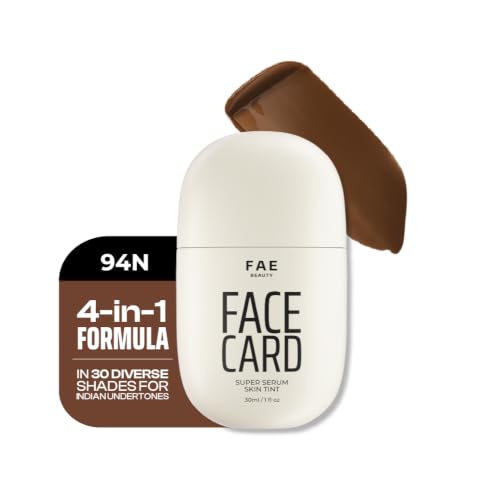 Image of FAE Beauty Face Card 4-in-1 Super Serum Skin Tint | Hydrates, Primes, Provides Coverage & Protects with SPF | Lightweight, Dewy Finish | 30 Shades for Indian Skin Tones | Shade - 94N - Neutral