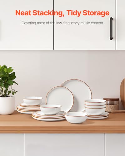 Image of VEVOR Dinnerware Set, Service for 6 (18 PCS), Round Plates and Bowls Sets, Scratch Resistant Ceramic Dinner Ware, Dishwasher and Microwave Suitable Kitchen Dish, for Dessert Salad Soup Pasta, White