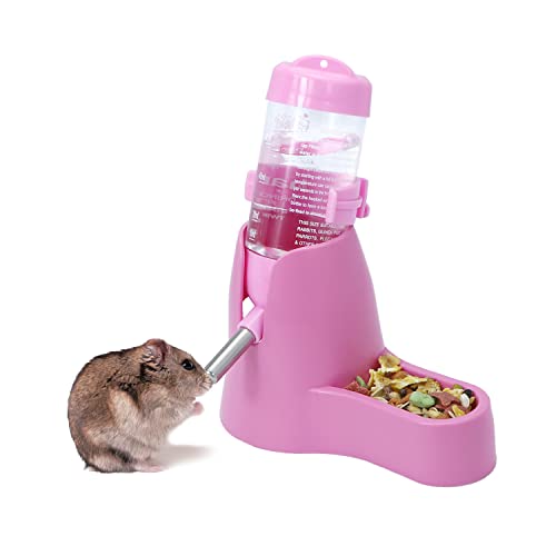 3 in 1 Hamster Hanging Water Bottle Pet Auto Dispenser with Base for Dwarf Hamster Mouse Rat Hedgehog (80ML, Pink) - Image 2