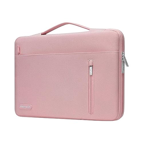 MOSISO 360 Protective Laptop Sleeve 16 inch, 15-15.6 inch Laptop Case, Compatible with MacBook Air 15 inch M4 M3 M2/Pro 16 inch M4 M3 M2 M1, HP Acer Notebook,Horizontal Bag with Belt&Right Pocket,Pink