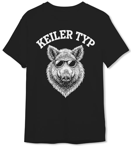 Tassenbrennerei Herren T-Shirt mit lustigem Wildschwein Keiler Typ für Jäger Naturliebhaber 100% Baumwolle (Schwarz/XL)