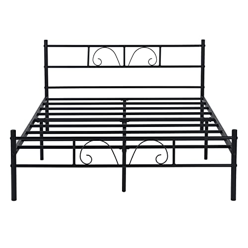 Homy CASA Cadre de lit Double avec Rangement sous Le lit de 28 cm Cadre de lit en métal Design Flower Hock Convient pour Matelas 140*190, antidérapant et Silencieux Noir 197*141*28CM Cover