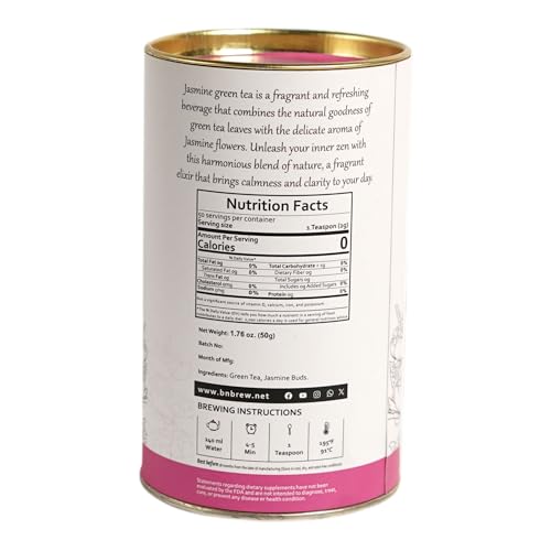 Image of Blossom & Brew Floral Jasmine Delight Darjeeling Green Tea with Pure Jasmine Buds(1.76oz) - Aromatic Whole Leaf Blend from India - Floral Flavor, Low Caffeine, Perfect for Hot or Iced Brew