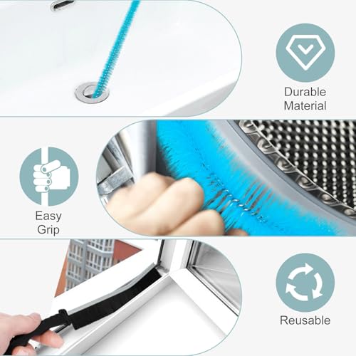 JUNTIANZE 5 Pcs Dryer Vent Cleaner kit,Refrigerator Coil Cleaning Brush,Home Improvement Essential Cleaning Tools, for Kitchen Sinks, drains, Shower and Bathtub Clogs