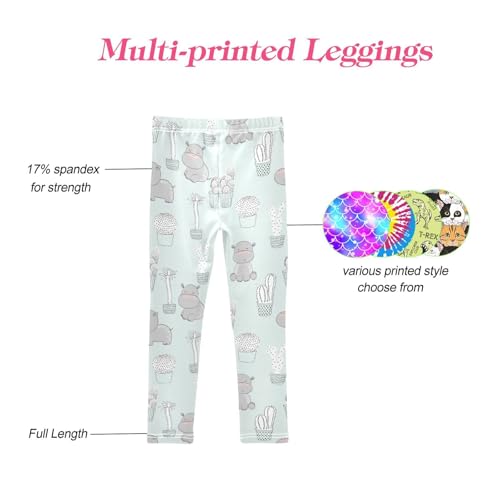 CaTaKu Girls Leggings Cute Cactus Hippos Leggings for Girls Kids Athletic Workout Yoga Pants Size 4-10T4