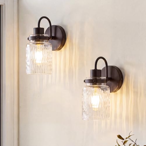 Image of 2 Pack Hammered Glass Wall Sconces Set of Two, Oil Rubbed Bronze