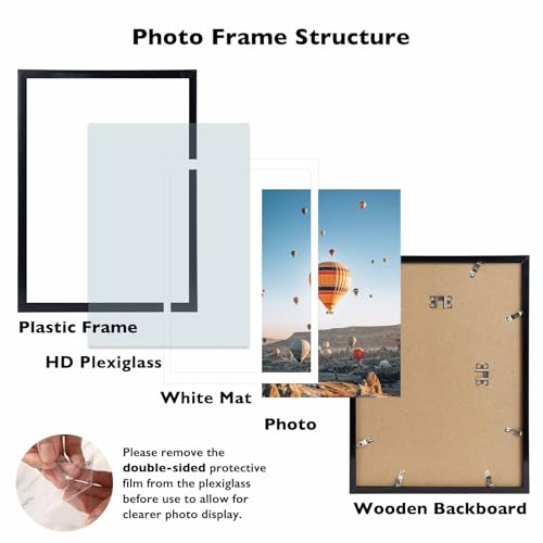 Image of JCJMY 12x16 Picture Frame Black with 11x14 Mat, Display Photo 11x14 with Mat or 12 x 16 Without Mat, Wall Hanging Large Frame with Plexiglass, Black